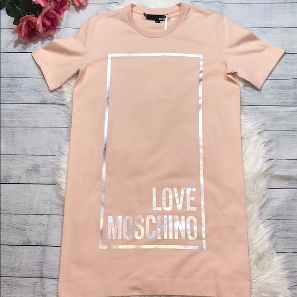 NWT Love Moschino Pink Logo T-shirt Silver Dress - Picture 2 of 8